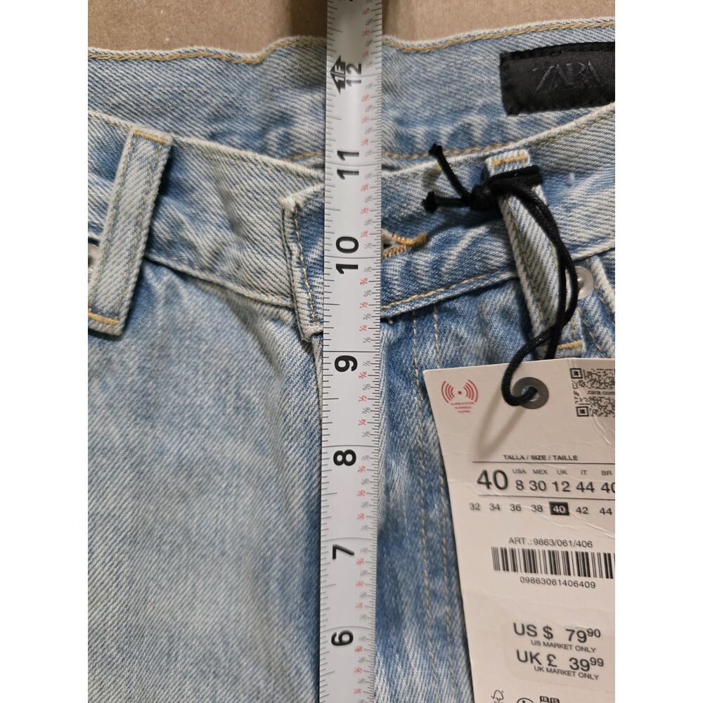 ZARA Size 8 Distressed Straight Leg Jeans NWT Light Wash Blue Cotton Black Label - Picture 12 of 15